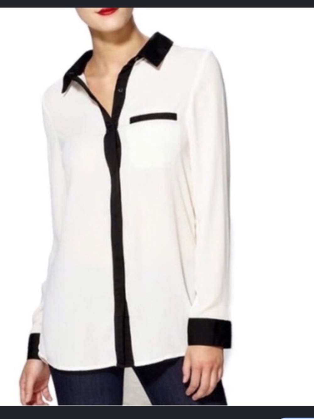 Free People Black & White Colorblock Long Sleeve Button-Up Blouse - Size M